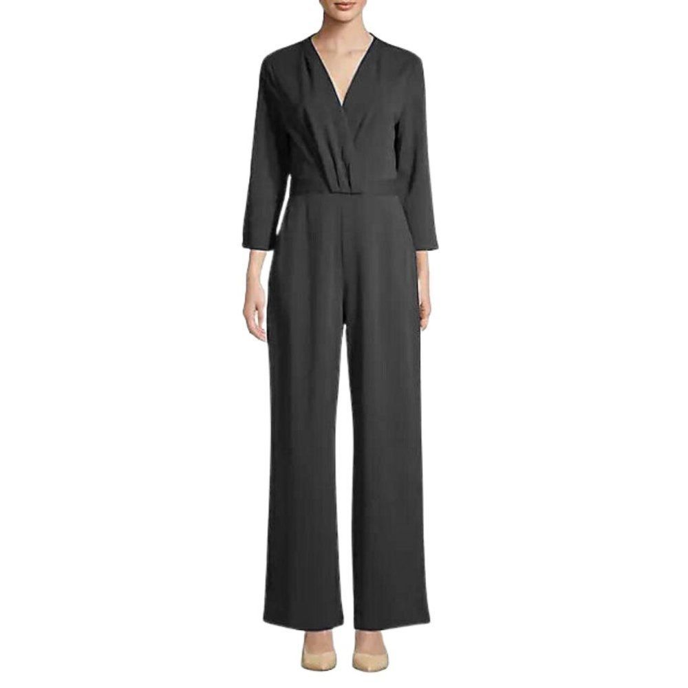H Halston Black Wide Leg Jumpsuit Sz S